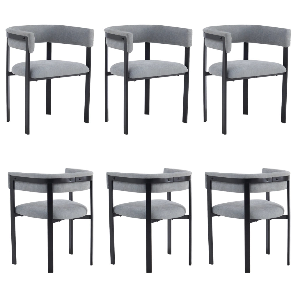 Set di 6 sedie da pranzo 61x50x76 cm con schienale curvo in chenille grigio