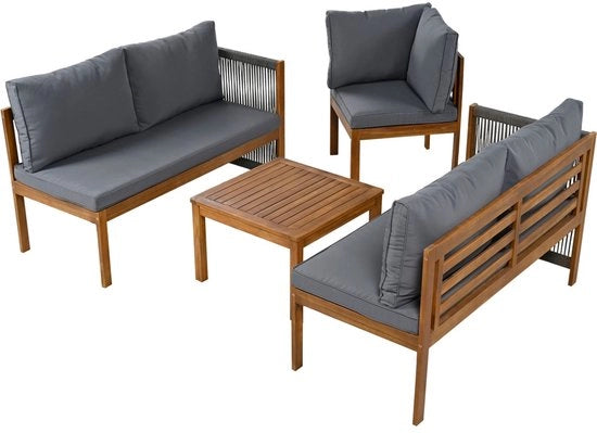 Set di mobili da giardino - Bancone angolare - Tavolo salotto - Corda intrecciata a mano - 5 posti