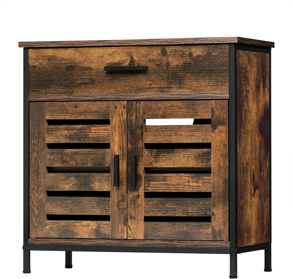 Mobiletto, Mobile Lavabo, Mobile Bagno, con 1 Cassetto Grande, 2 Ante a Ribalta, Ripiano Regolabile, MDF, 60x30x60cm, Marrone Rustico