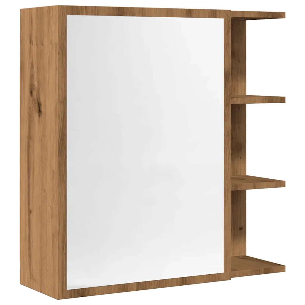 Mobiletto a specchio moderno da parete 62,5 x 20,5 x 64 cm con ampio spazio contenitivo complemento d'arredo per il bagno in legno di rovere lavorato a mano 02_0050784