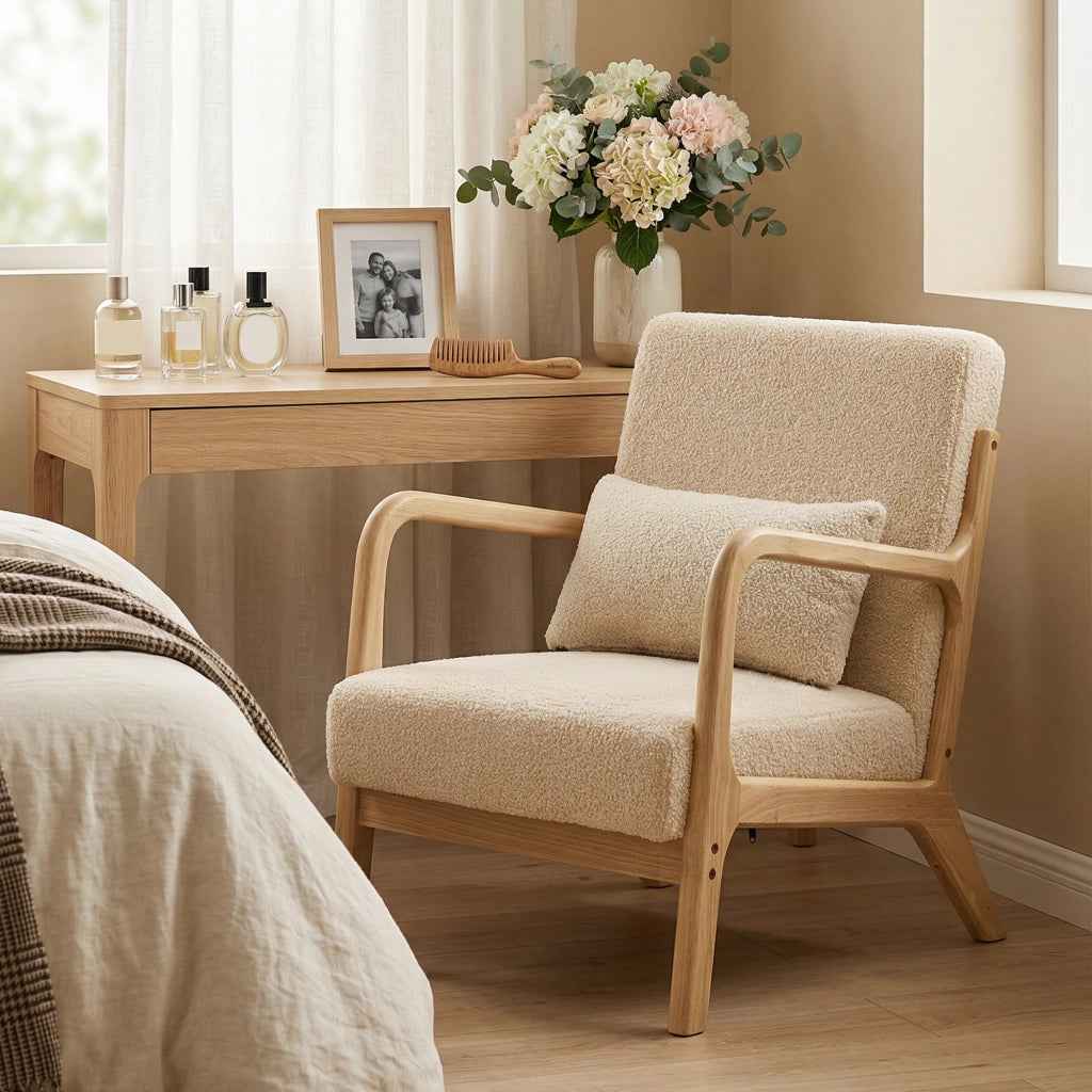 Poltrona relax ¨C zephmum ¨C velluto beige con struttura in legno