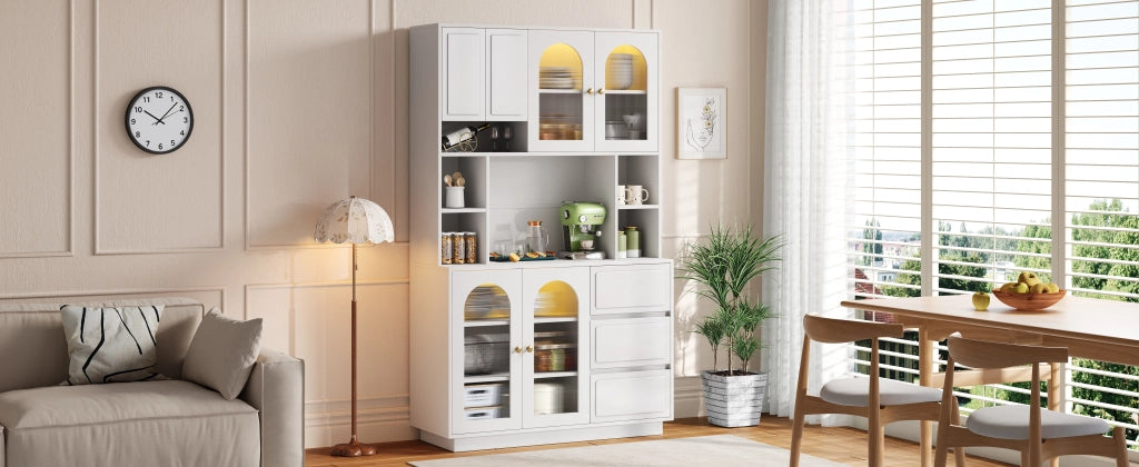 Credenza alta con ante ad arco in acrilico 3 cassetti e LED con controllo app per cucina e soggiorno 106 × 30 × 175 cm