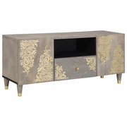 Mobile TV Grigio 105 x 33 x 46 cm Legno di mango massello 4018786