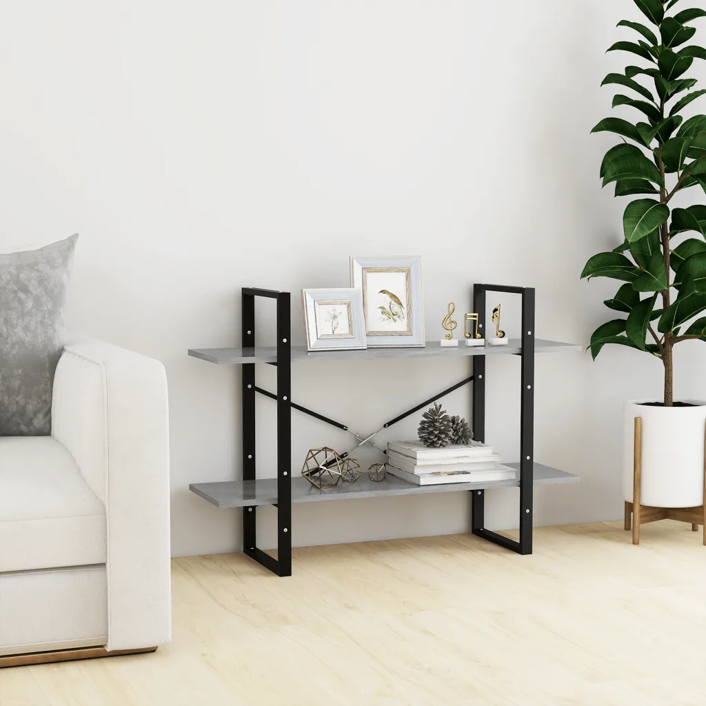 Libreria 2 Ripiani-Scaffale per Libri-Mobile di Stoccaggio Grigio Cemento 100x30x70cm Legno Multistrato