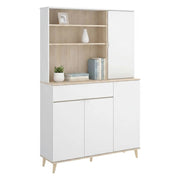 Credenza Aeris, Buffet dispensa da soggiorno, Madia da salotto moderna a 4 ante, 120x40h191 cm, Bianco e Rovere