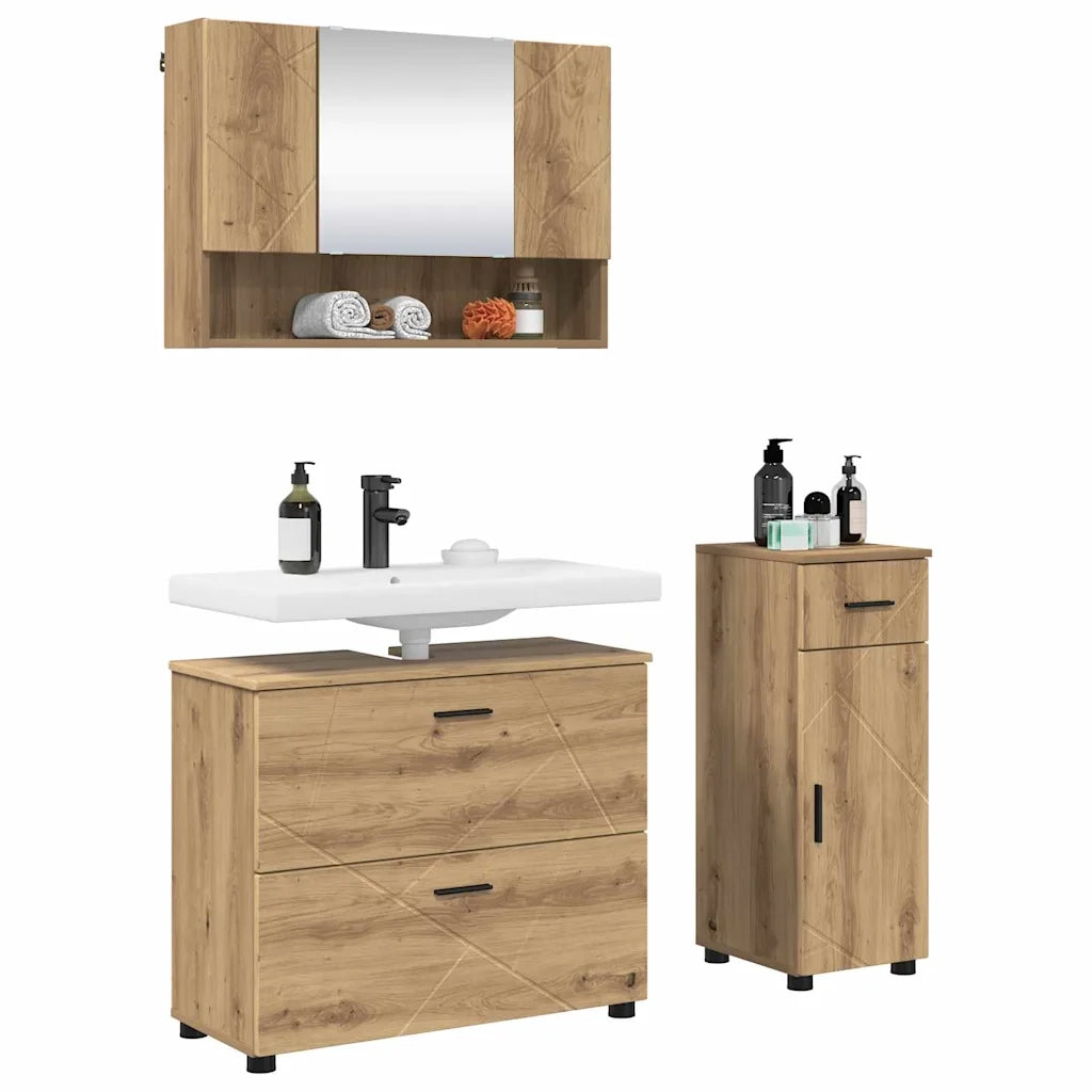 Set di mobili per il bagno con porta 3 pcs Rovere artigianale 3393042