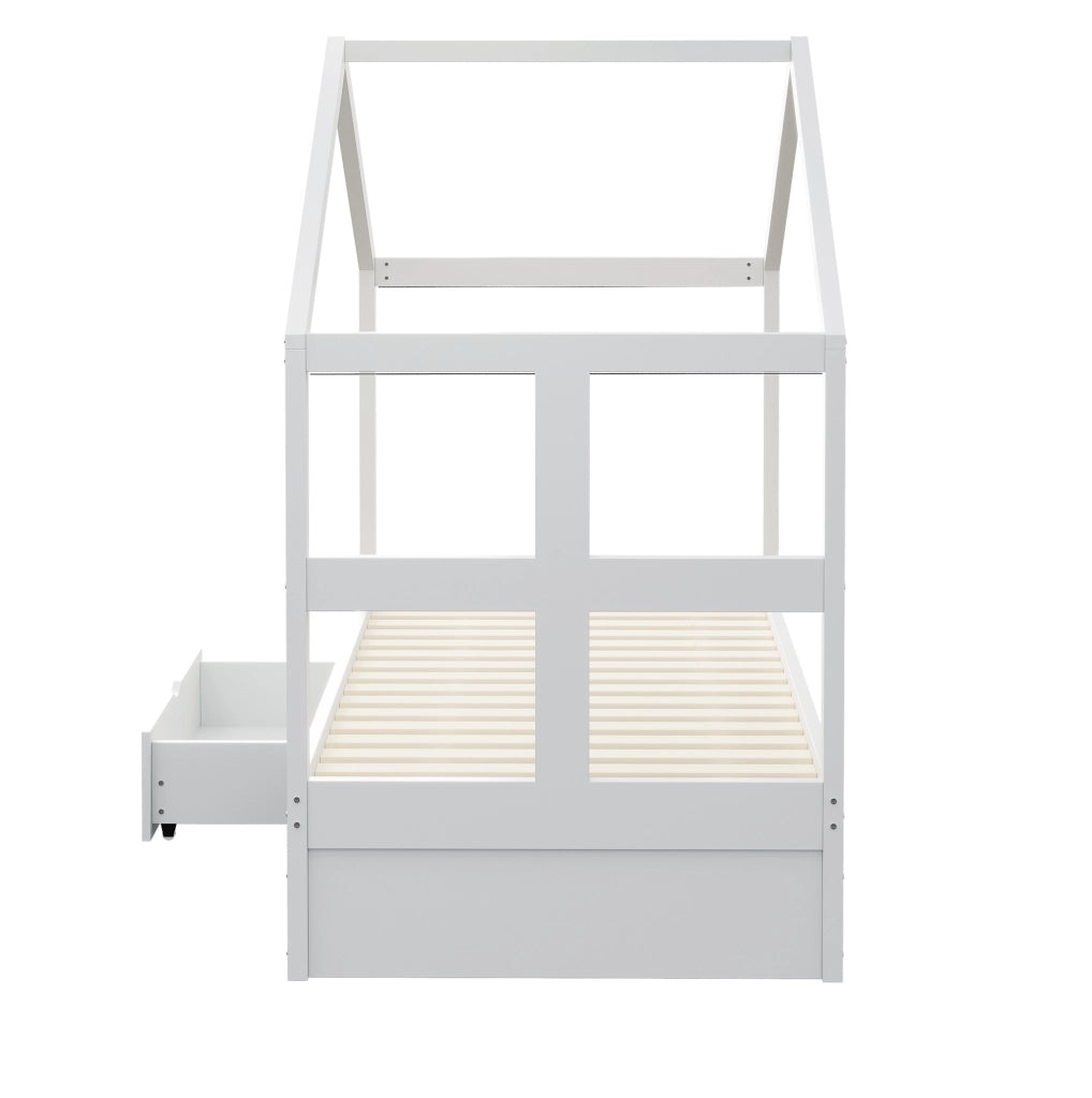 Letto singolo a casetta 90x190 cm con LED, cassetto e scarpiera