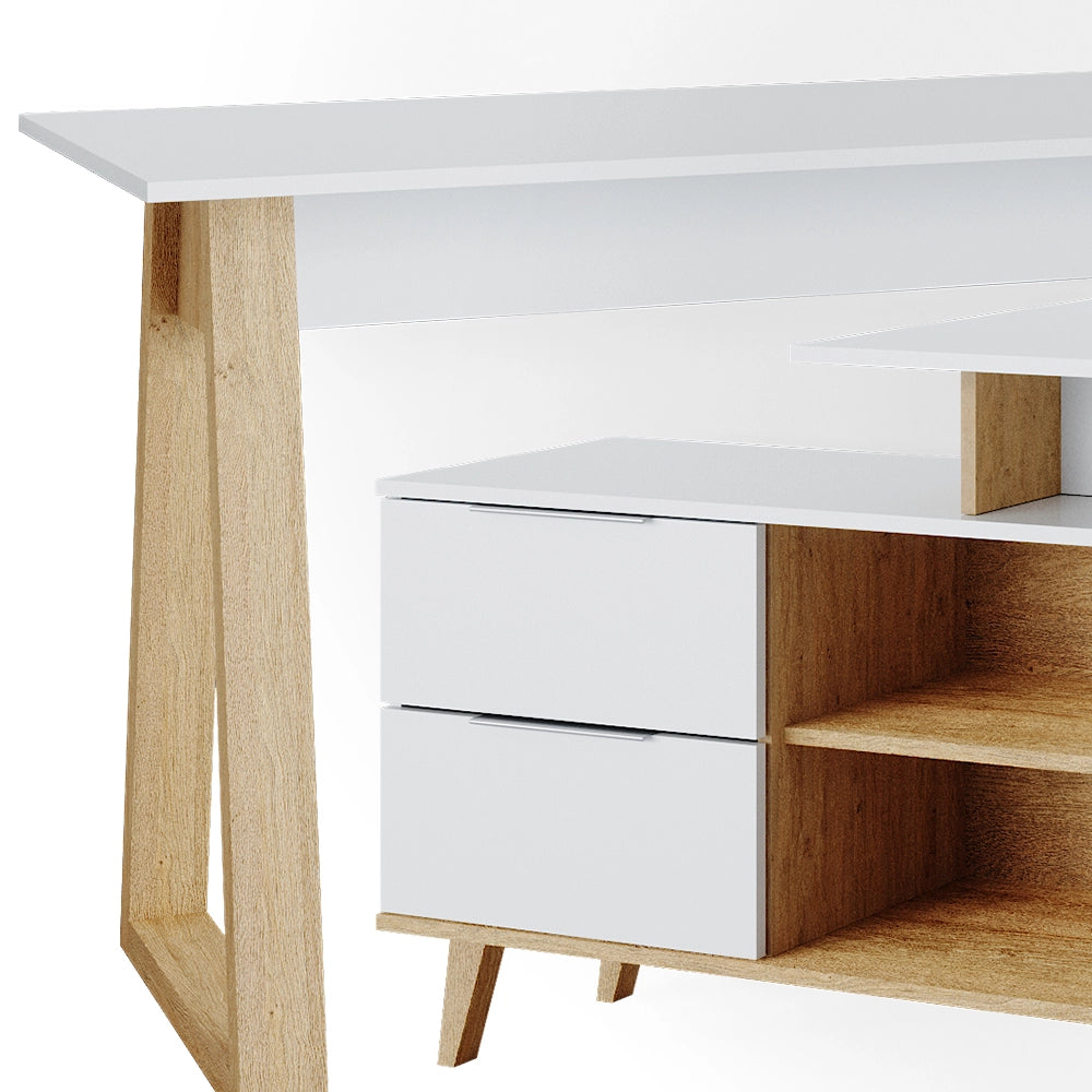 Vicco Scrivania Bianco 138 x 60 cm con cassetti XL