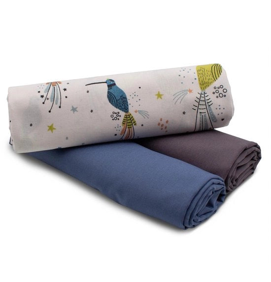 Set di tessuti in cotone 1,5m design + 2x tessuti a colori uniformi 100% cotone coordinati (Collezione Kolibri Set73)