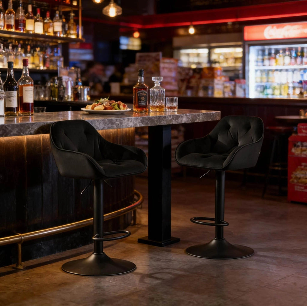 Set di 2 sgabelli da bar regolabili in velluto nero, girevoli a 360°