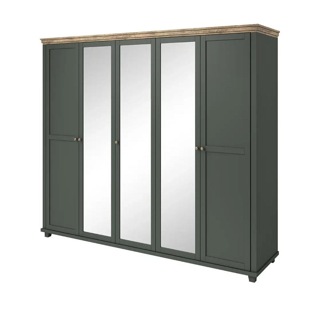 Armadio 250x220 con 5 porte. Colori verde kaki e rovere. Collezione ASSIA.