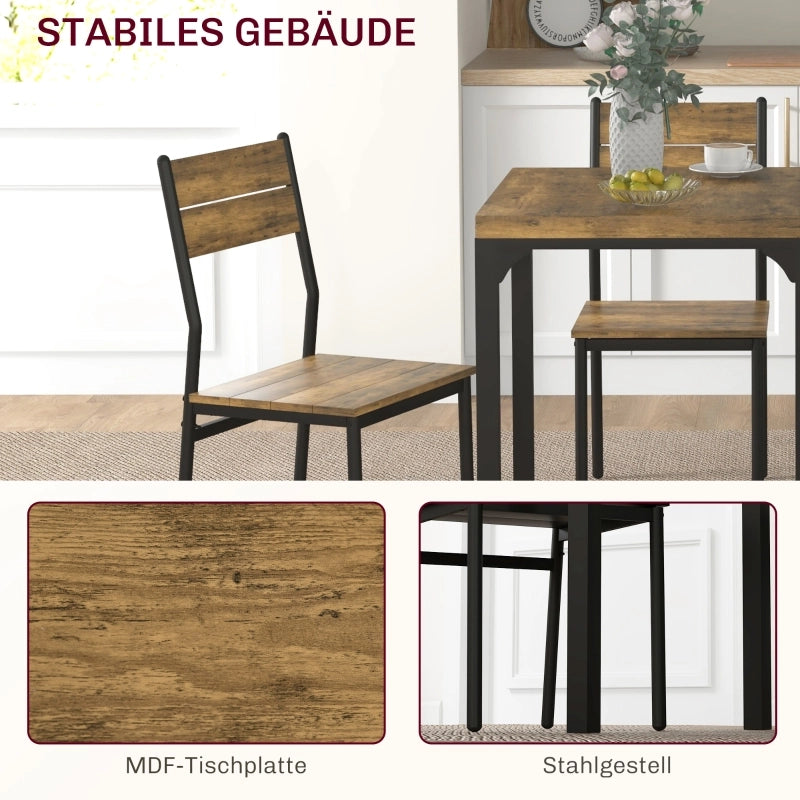 Tavolo da pranzo per 2 persone con 2 sedie, struttura in MDF e metallo, stile rustico, per cucina e sala da pranzo