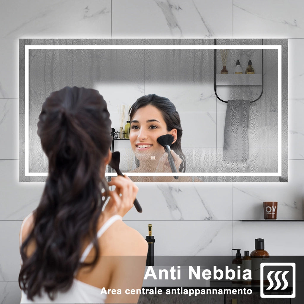 AICA Specchio da bagno  80 x 120 cm, dimmerabile, interruttore touch, Funzione Memoria, antiappannamento
