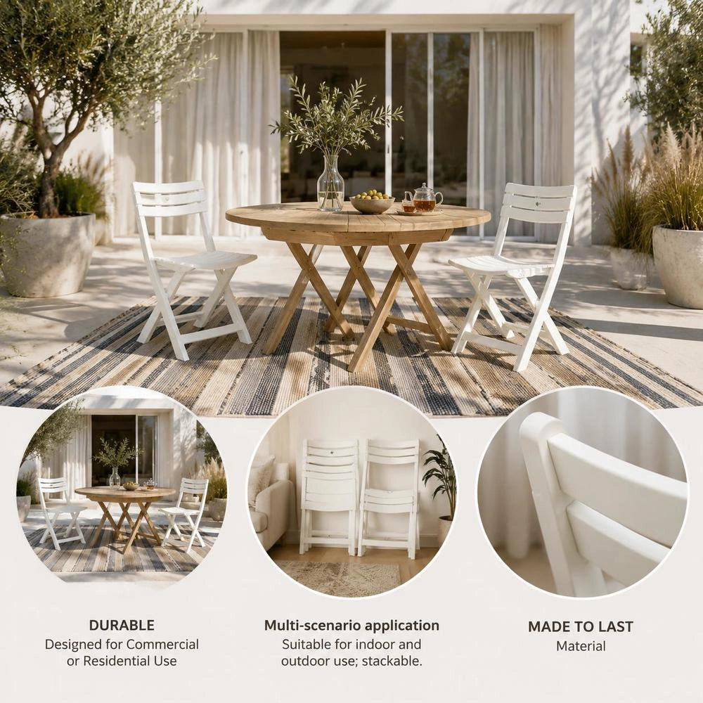 Folding Garden Chairs, 2 Pieces, Plastic, White