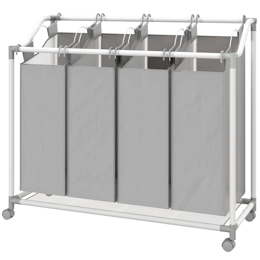 Carrello per bucato mobile con 4 sacchetti ¨C zephmum ¨C grigio 97x38x81 cm