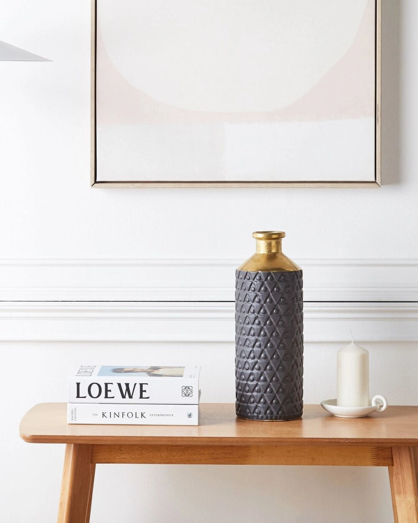 Vaso da Tavolo Decorativo Nero con gres porcellanato dorato 39 cm Glamour in stile moderno