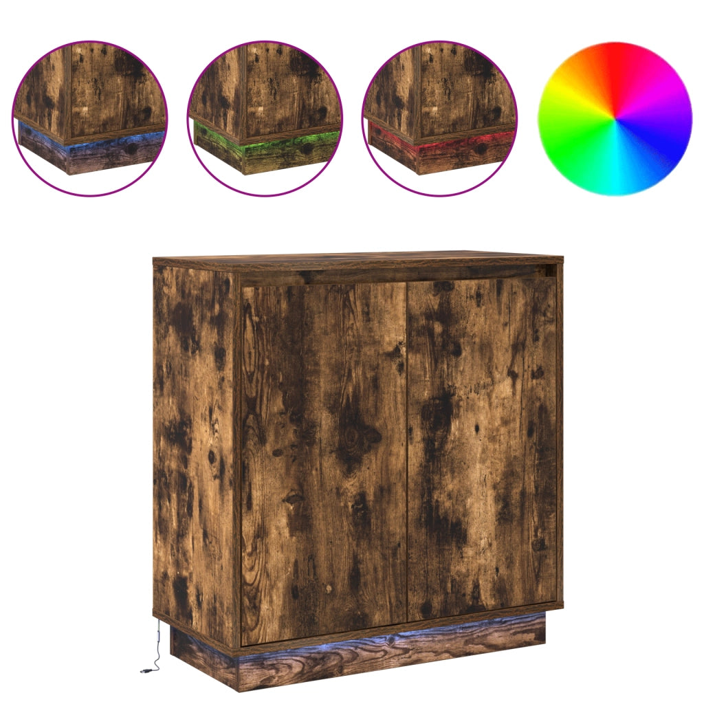 Sideboard  con LED in rovere affumicato 71x34,5x75 cm in legno ingegnerizzato