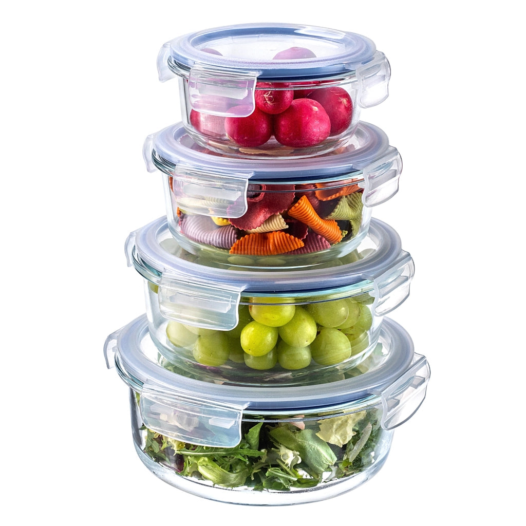 Set di contenitori per alimenti KADAX con coperchio in vetro, scatola rotonda, 4 pezzi