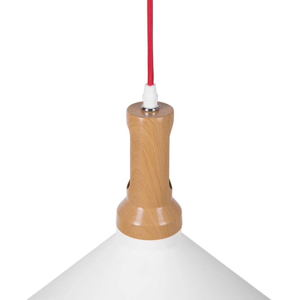Lampada a Sospensione a Sospensione bianco con Paralume Conico in Alluminio dorato e Legno Chiaro di Design Industriale