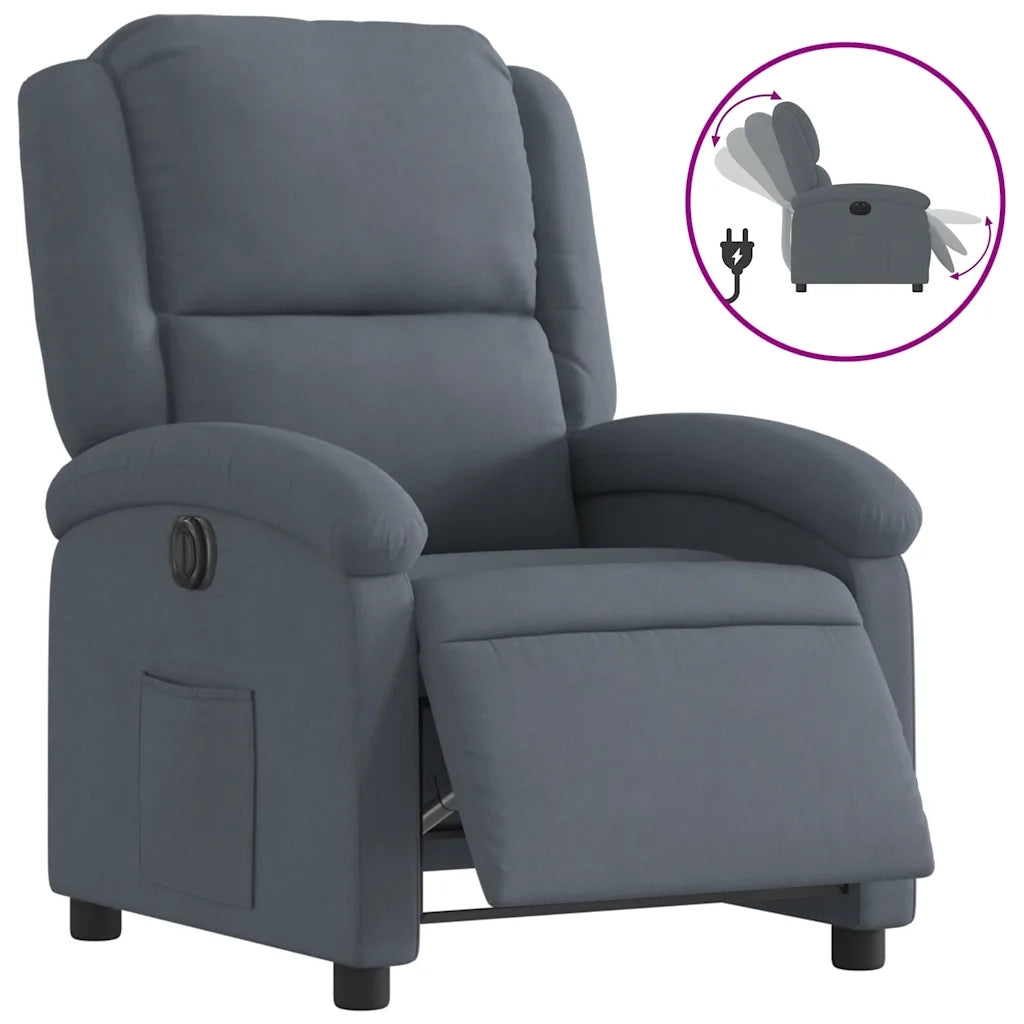 Poltrona | Sedia Relax Elettrica Reclinabile Grigio Scuro in Vera Pelle