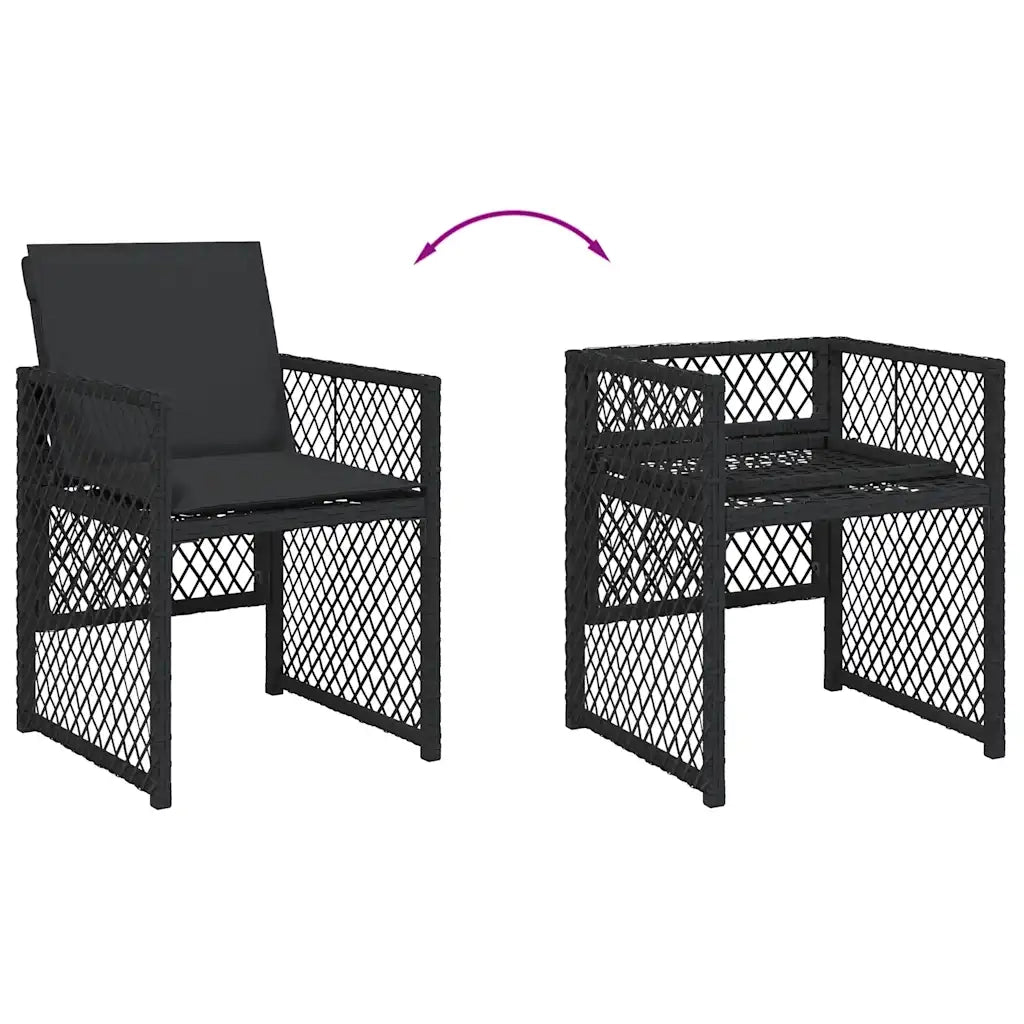 Set da Pranzo da Giardino 9 pz con Cuscini Nero in Polyrattan 3210739