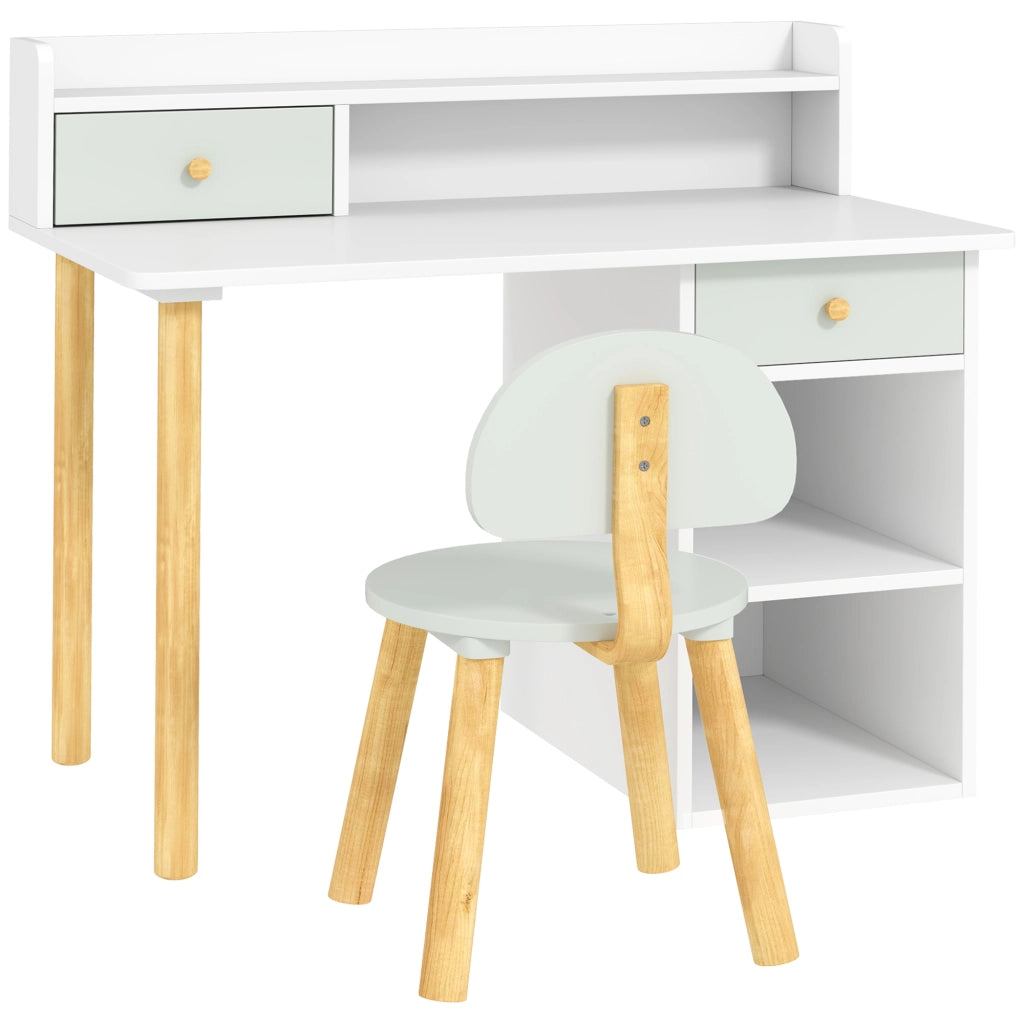 Scrivania per bambini con sedia e scaffale ¨C zephmum ¨C verde, legno, 85x48x73 cm