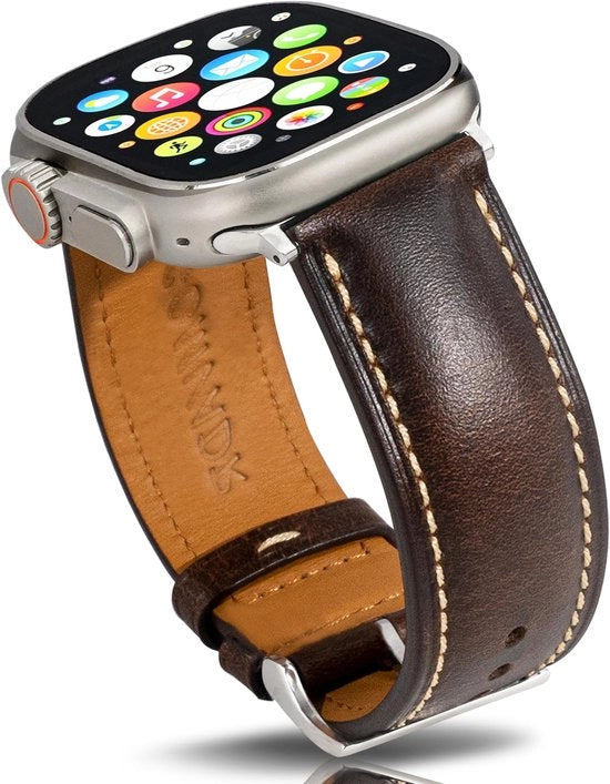Cinturino orologio in pelle - Compatibile con Apple Watch 38/40/41/42/44/45/49 mm - Resistente alla sudorazione - Duraturo - Pelle di alta qualità italiana - Ferro inossidabile - Cinturino orologio