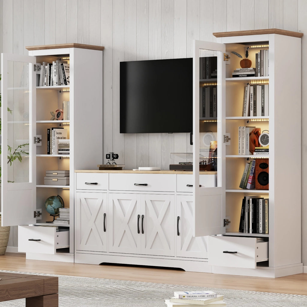 Vetrina LED con USB; 178x50x35 cm; MDF bianco opaco e vetro temprato; 5 ripiani