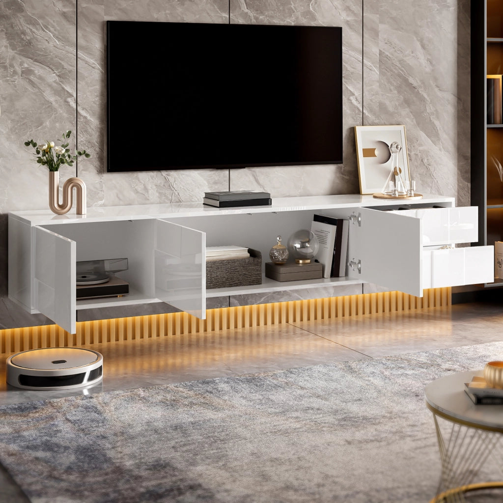 OKWISH Mobile TV con 3 Ante e 2 Cassetti, Montaggio a Parete o a Terra, Frontali senza Maniglie, Soggiorno, MDF, 170 x 30 x 30.5 cm