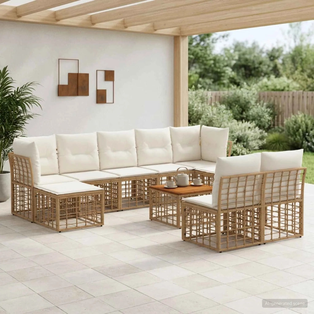 Set di divani da esterno 10 pcs Naturale e Bianco Crema 3437560