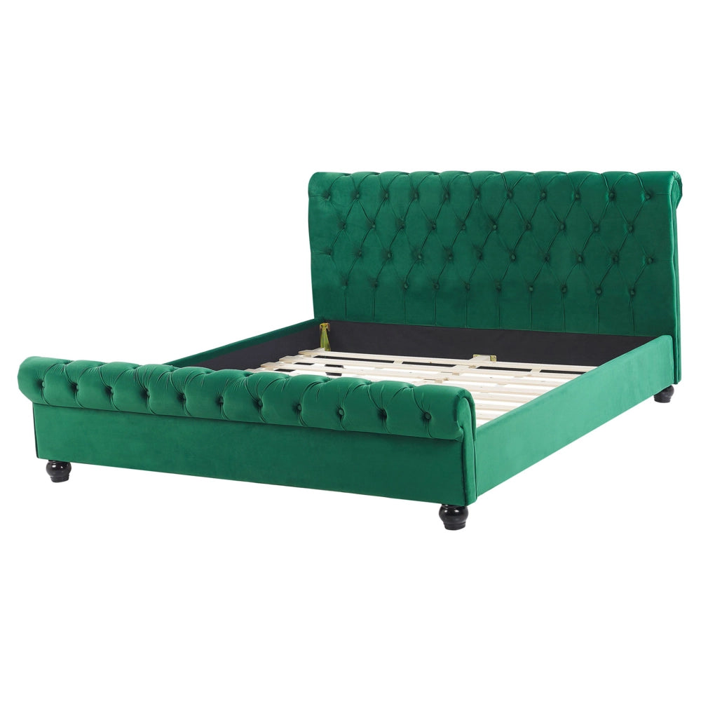 Letto Rivestimento in velluto verde Gambe in legno Nero 160 x 200 cm capitonnè Glam