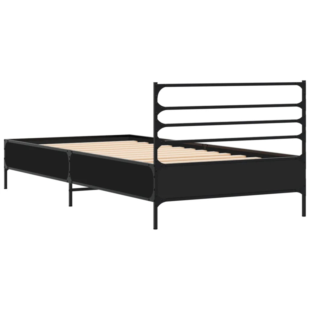 Giroletto-Struttura Letto Nero 75x190 cm in Legno Multistrato e Metallo 261235
