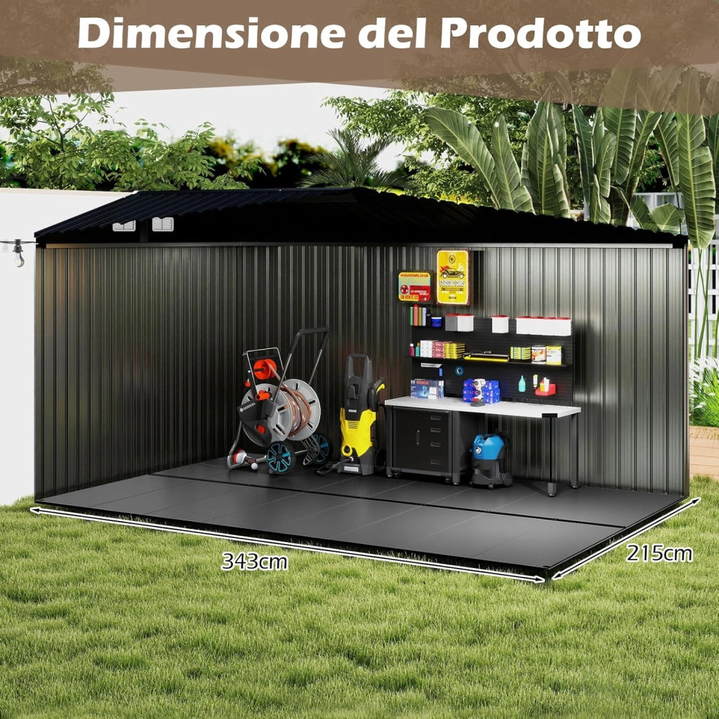 Tappeto per Pavimento in Plastica per Capanno degli Attrezzi, 343 x 215 cm, Tappeto Antiscivolo con Strisce Rinforzate, Parti Etichettate per Montaggio Facile, Base per Terrazza e Giardino