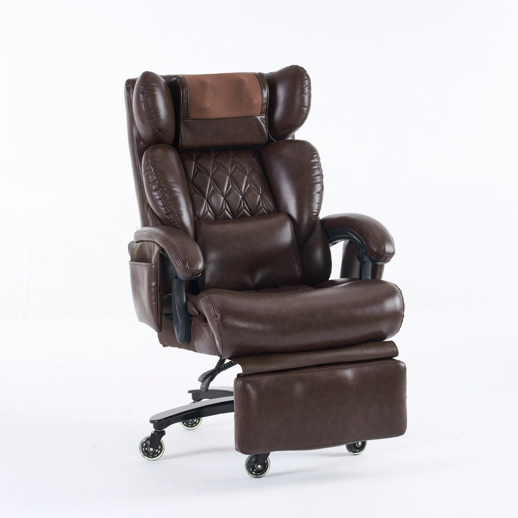 Sedia da Ufficio Ergonomica con Massaggio e Riscaldamento ¨C Xylo ¨C Ecopelle, Poggiapiedi, Marrone