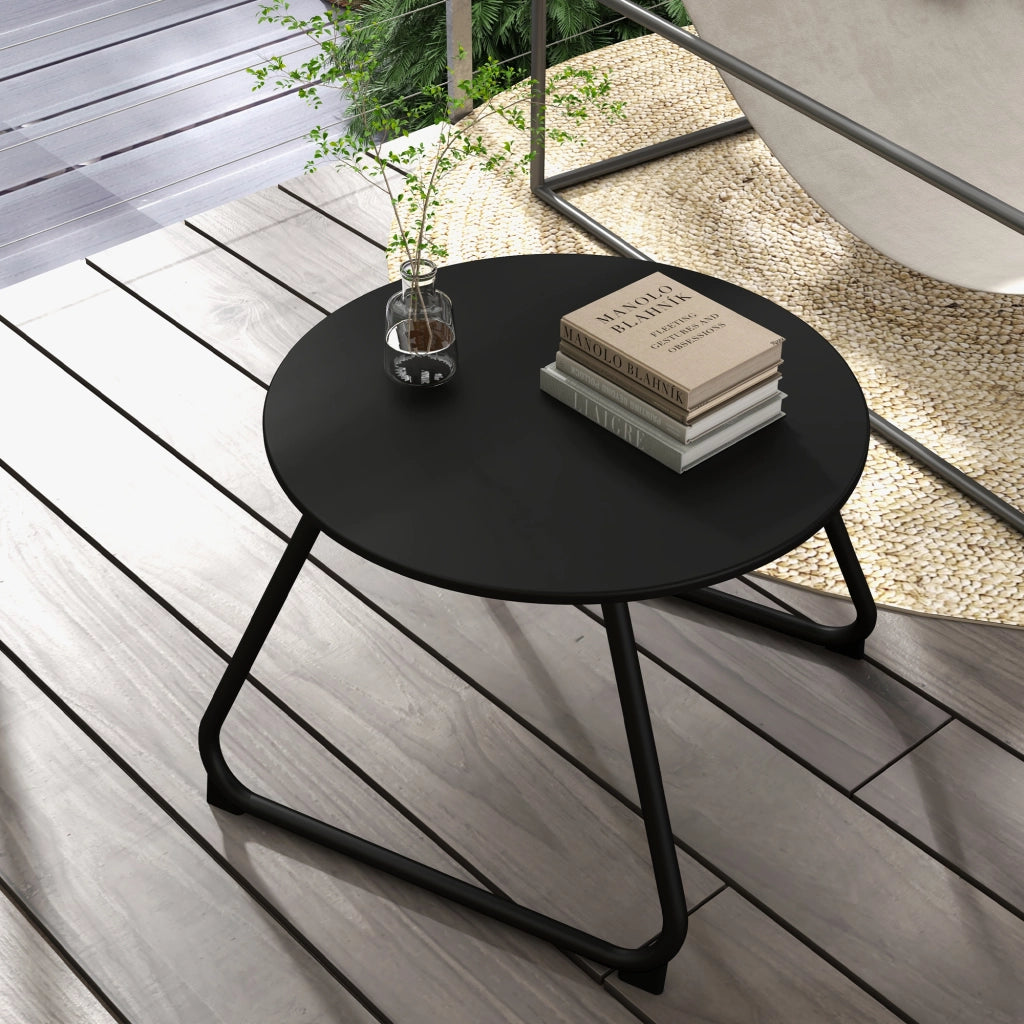 Tavolino da Esterno ?48x37 cm in Metallo Nero ¨C zephmum ¨C Piedini Regolabili
