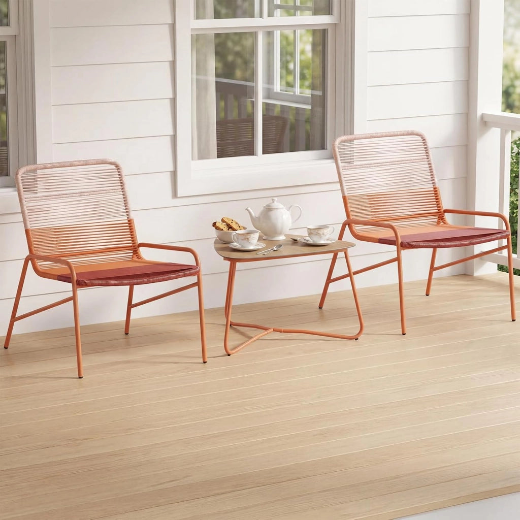 Set di mobili da giardino in rattan, piccolo balcone, set da 2 sedie con tavolo, mobili per 2 persone, mobili da terrazza, set da giardino, resistente alle intemperie, set di mobili per