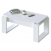 Tavolino da salotto Aspra, Tavolino da caffÒ¨ con piano elevabile, Tavolo basso da soggiorno, cm 105x55h45/56, Bianco