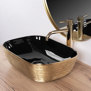 Lavabo Da Appoggio Rea Belinda Black Brush Gold