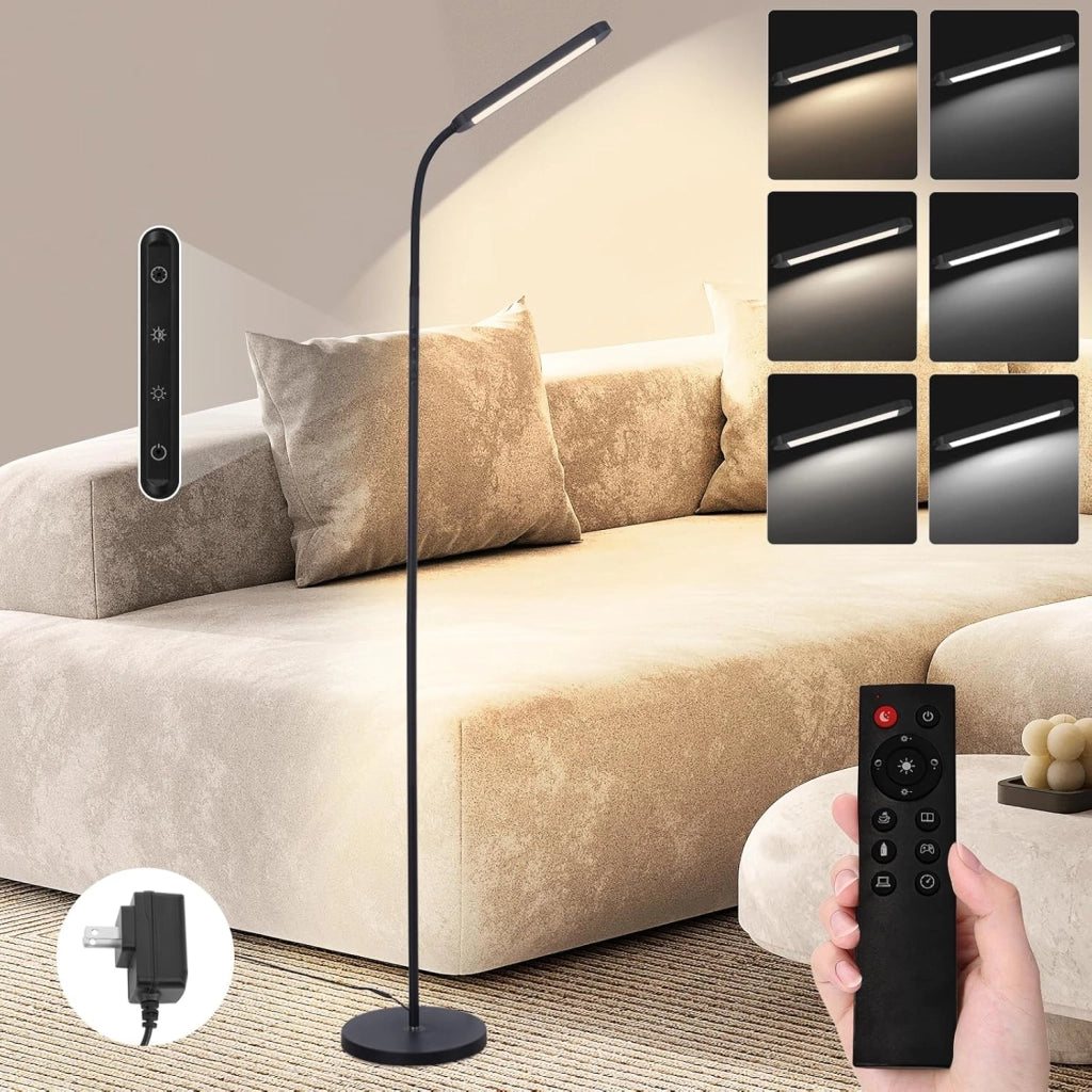 ZMH Lampada da terra LED nera 11W dimmerabile flessibile 360° per soggiorno divano