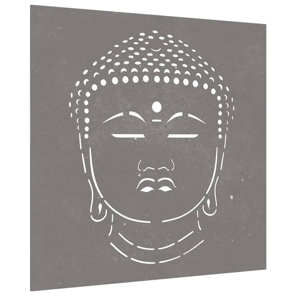 Decorazione Muro Giardino 55x55 cm Testa Buddha Acciaio Corten 824504