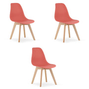 Set di 3 Sedie Kito in Corallo con Gambe in Legno di Faggio