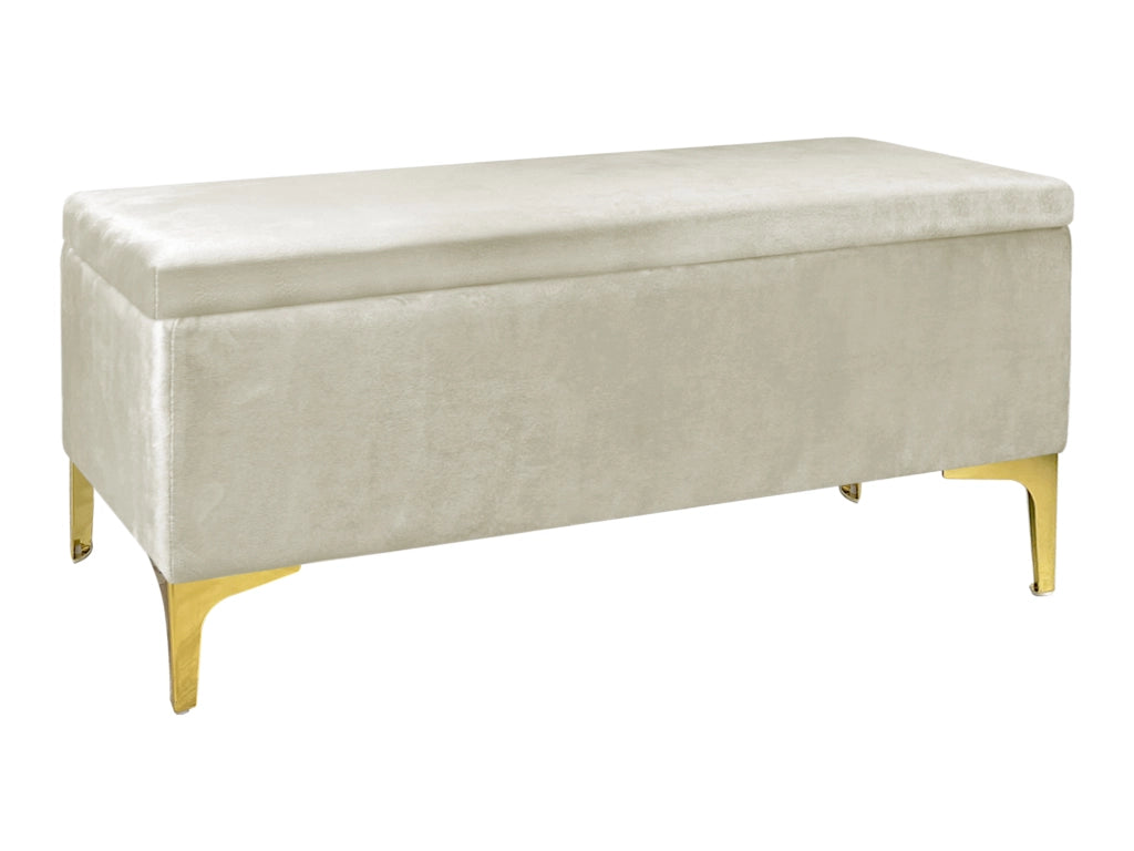 Pouf Panca Imbottita Divanetto In Velluto Contenitore PortaOggetti Panca Sgabello A Pie Di Letto Con Gambe In Metallo Dorato Cassapanca Ingresso Legno Massello Panchina  - Beige