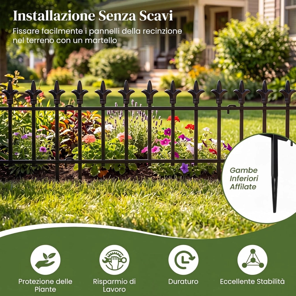 Recinzione da Giardino, Bordure per Aiuole in Metallo (5) | Recinto da Esterno Pieghevole e Flessibile, per Giardino e Cortile, 56 x 44 cm