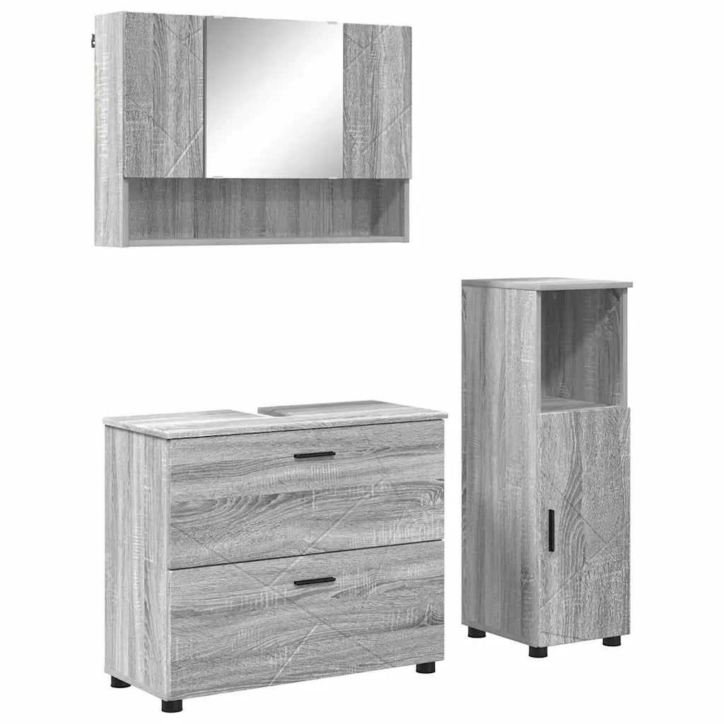 Set di mobili per il bagno con cassetto 3 pcs Grigio Sonoma 3393029