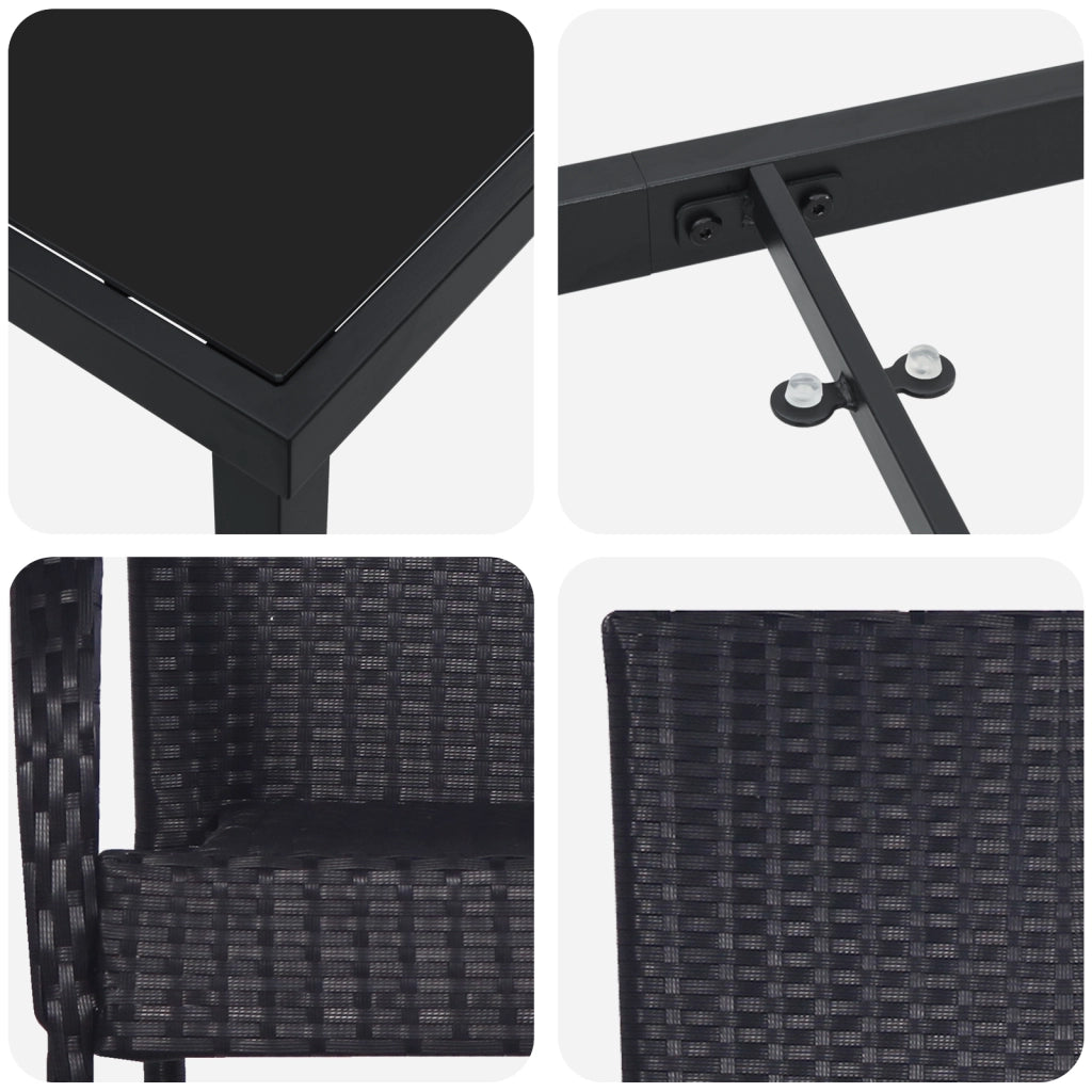 Set da Pranzo da Giardino 5 Pezzi Nero Polyrattan