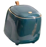 Mini Contenitore di Rifiuti per Lavandino - Tipo a Spinta - Stile Compattato - Verde Scuro - Piccola Bacinella - Adatto per Bagno e Cucina - Dimensioni Desktop