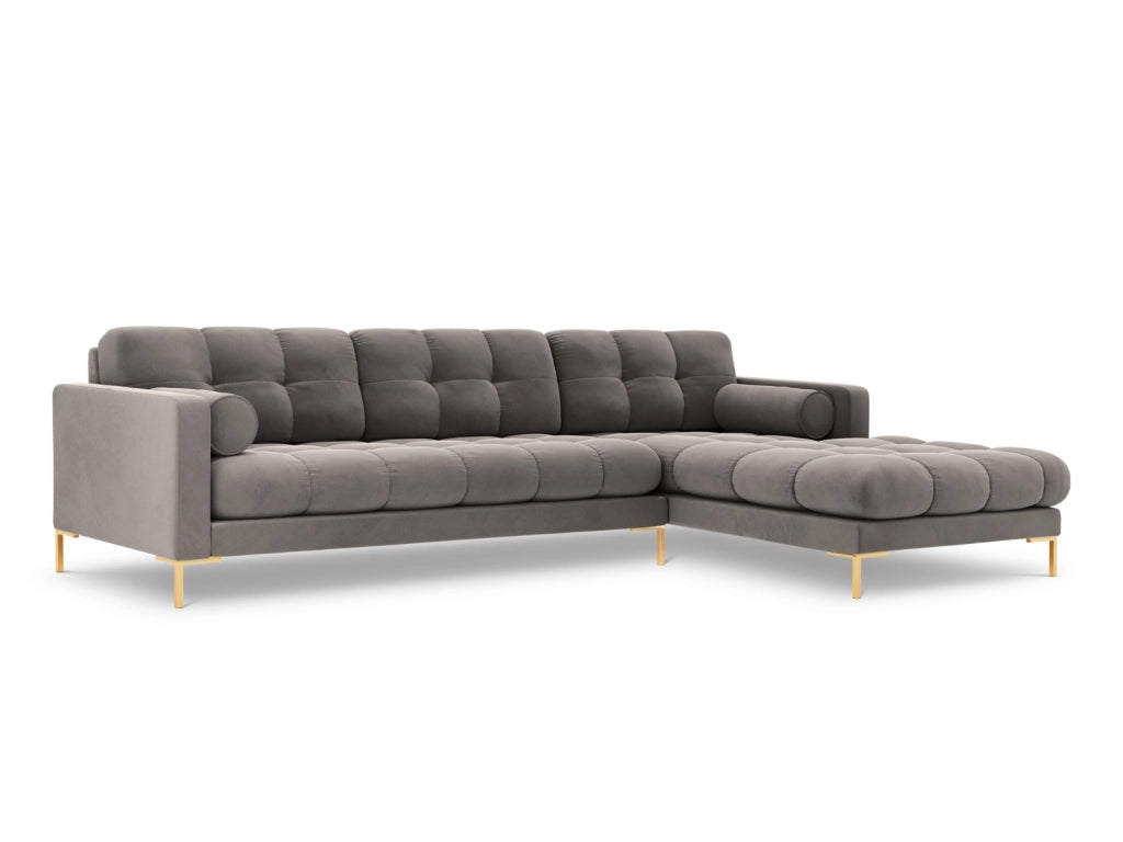 Cosmopolitan Design - Divano angolare destro "Bali" 5 posti in velluto grigio chiaro 