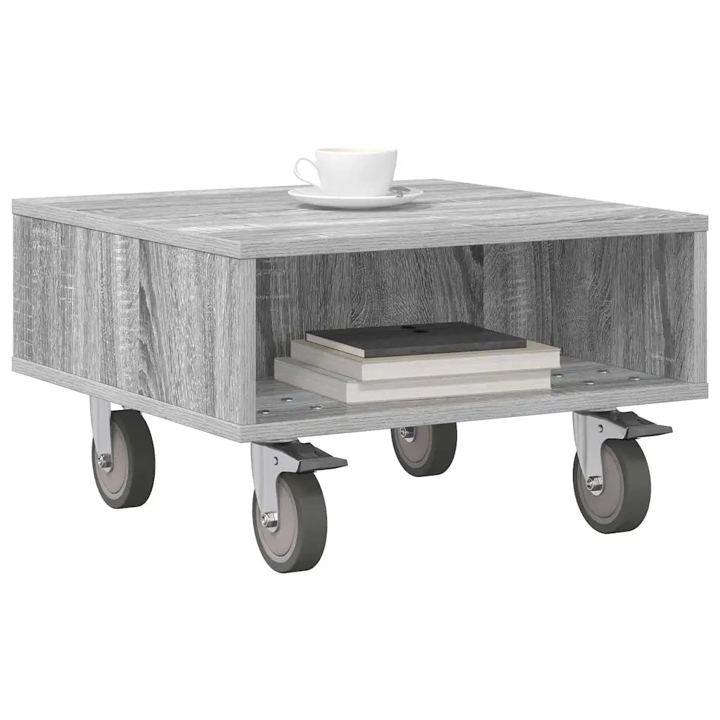 Tavolino con Ruote Grigio Sonoma 50,5 x 50 x 30 cm