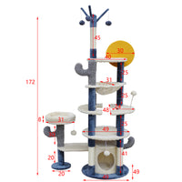 Fudajo Albero tiragraffi per gatti grigio scuro 172 cm con casetta amaca e palline
