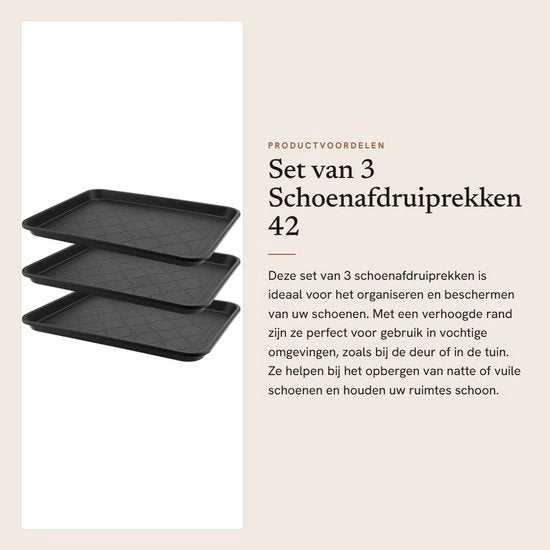 Set di 3 scuderie per scarpe - Protezione per pavimento 42 x 32 cm - Plastica - Antiscivolo - Stivalevole - Duratura e facile da pulire